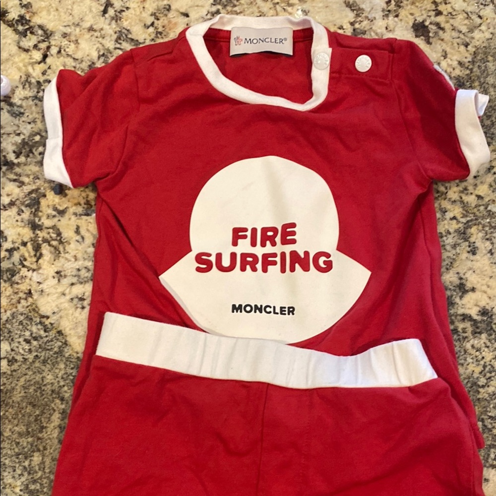 Moncler Red and White Fire Surfing Outfit